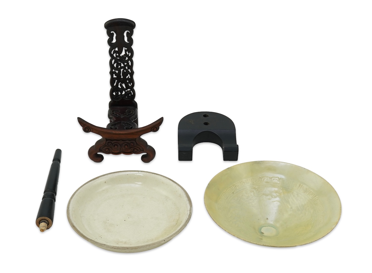 A Chinese Ding type circular dish, Song dynasty and a qingbai moulded conical bowl, Song-Yuan dynasty